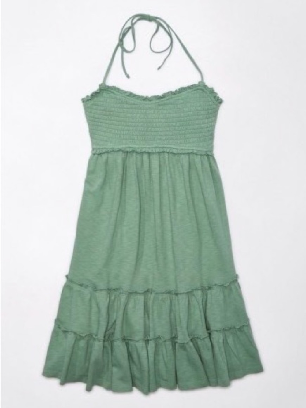 American Eagle AE Tiered Babydoll Knit Mini Dress Green Halter Ruffle Cover-up
